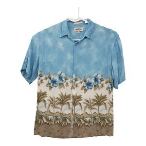 Campia Hawaiian Shirt Mens Short Sleeve Blue Button Down Palm Tree Beach Large